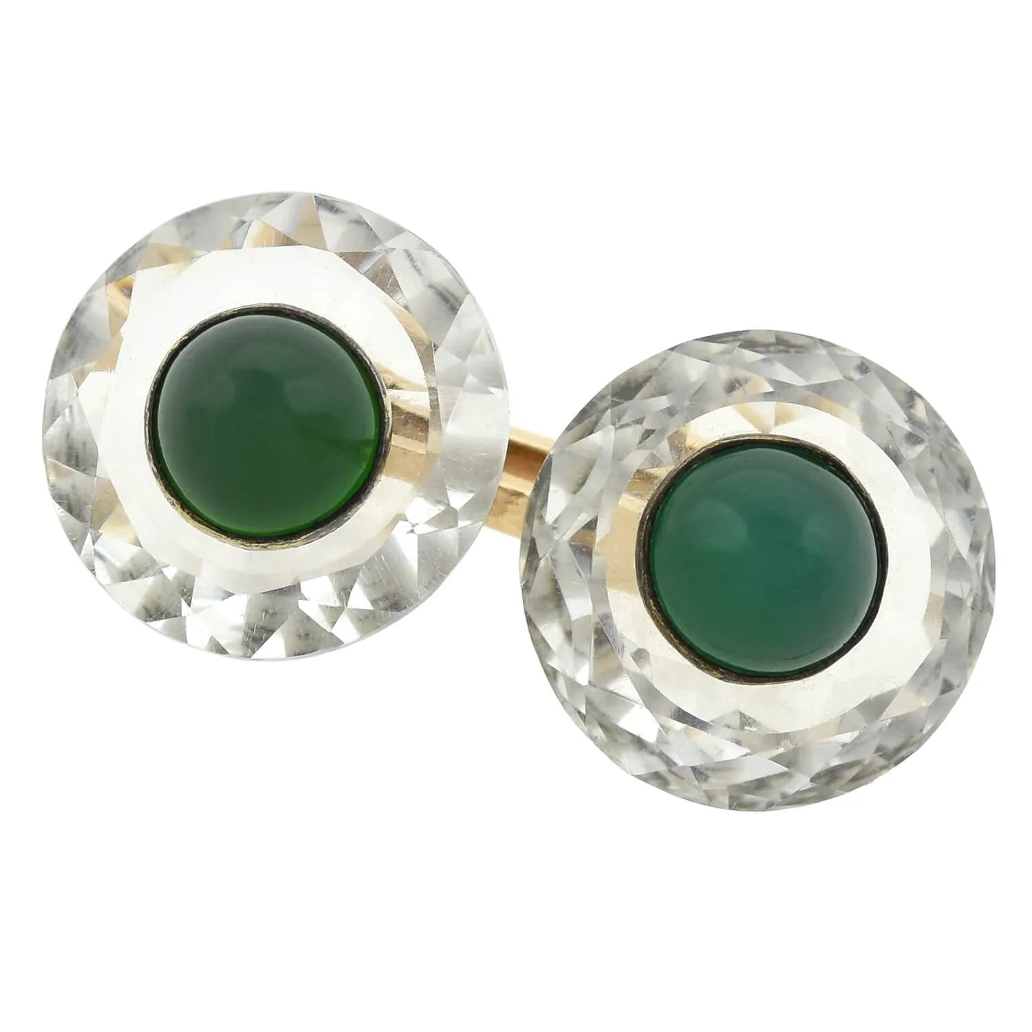 Late Art Deco 18kt/Sterling Faceted Rock Crystal   Chrysoprase Cufflinks