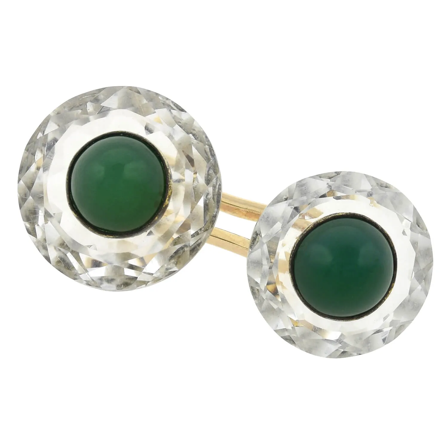 Late Art Deco 18kt/Sterling Faceted Rock Crystal   Chrysoprase Cufflinks