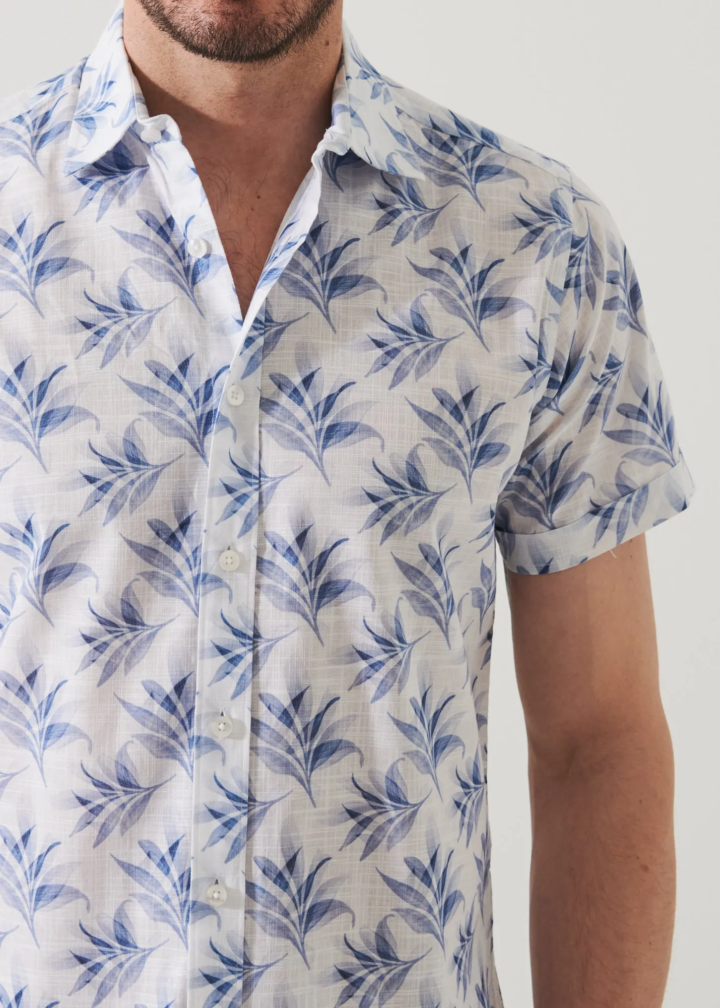 LEAF PRINT COTTON SHORT SLEEVE SHIRT