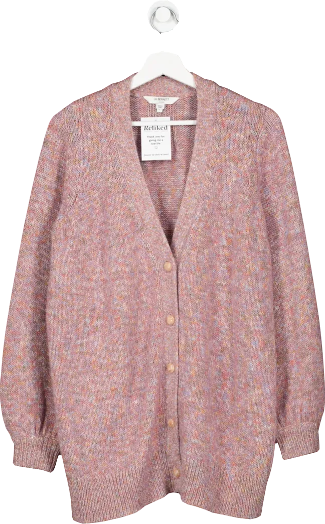 LK Bennett Pink flecked Cotton Blend Long Cardigan UK S