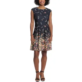 London Times Womens Petites Floral Print Knee Length Fit & Flare Dress