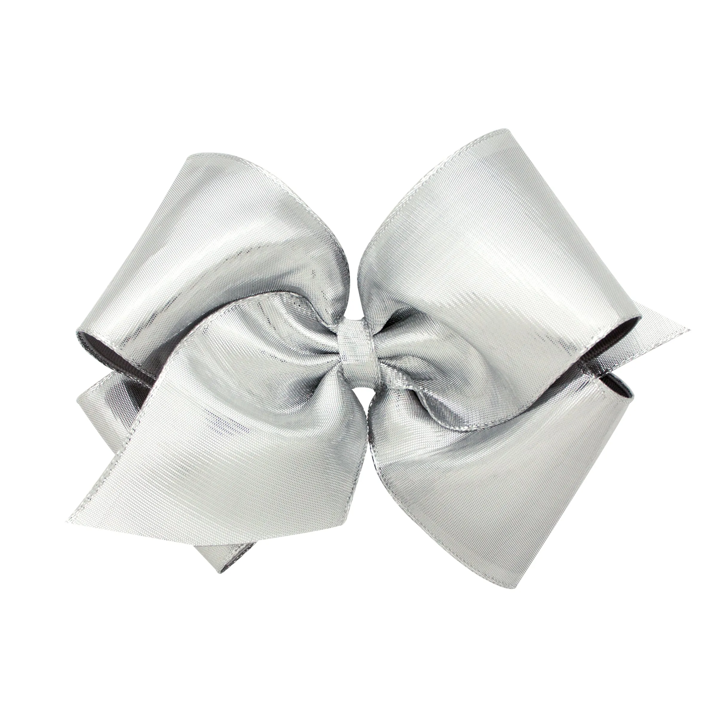 Metallic Lame Overlay Hair Bow on Clippie - Silver