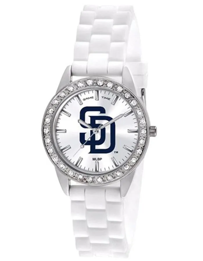 MLB Womens San Diego Padres Frost Watch - Crystal Bezel - Silicone Strap