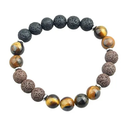 Natural Lava Stone Tiger's Eye Healing Crystal Beaded Bracelet