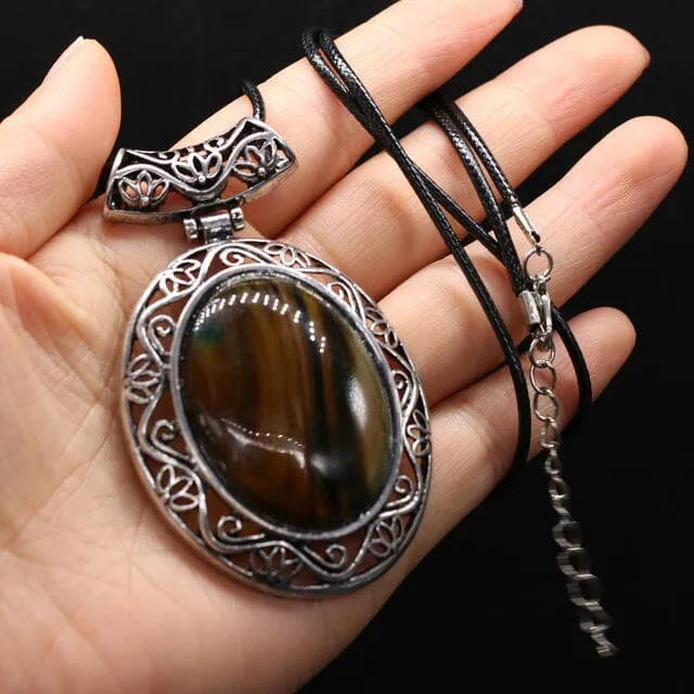 Natural Stone Oval Shape Pendant Necklace