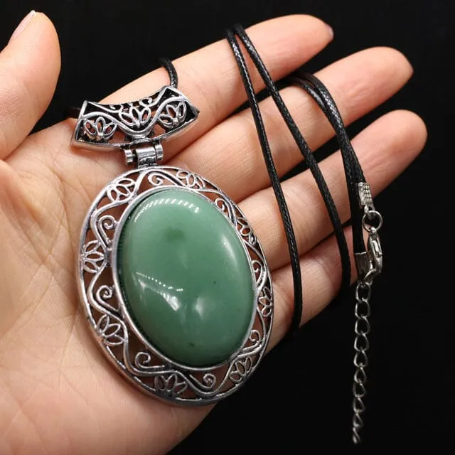 Natural Stone Oval Shape Pendant Necklace