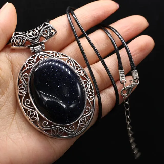 Natural Stone Oval Shape Pendant Necklace