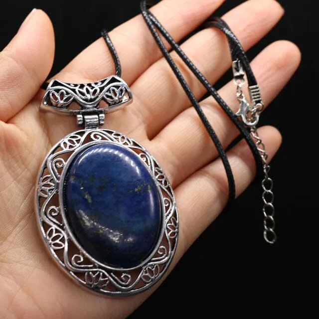 Natural Stone Oval Shape Pendant Necklace