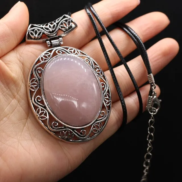 Natural Stone Oval Shape Pendant Necklace