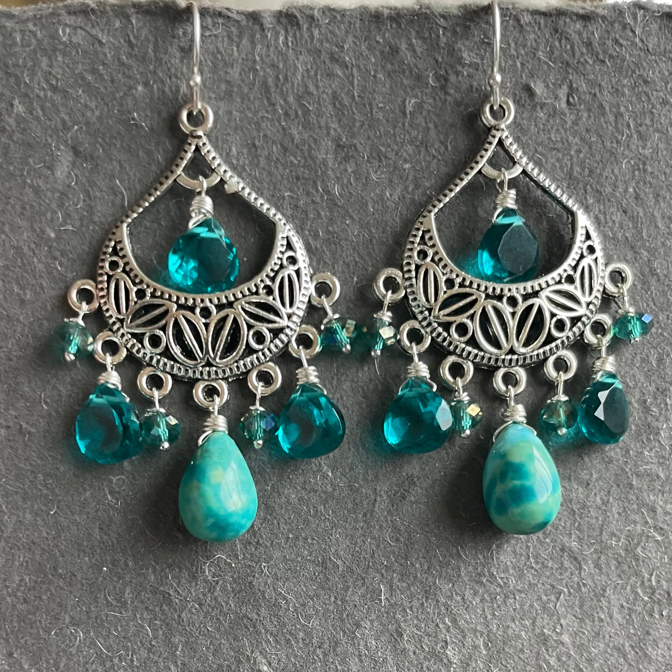 Natural Turquoise OOAK Chandelier Earrings