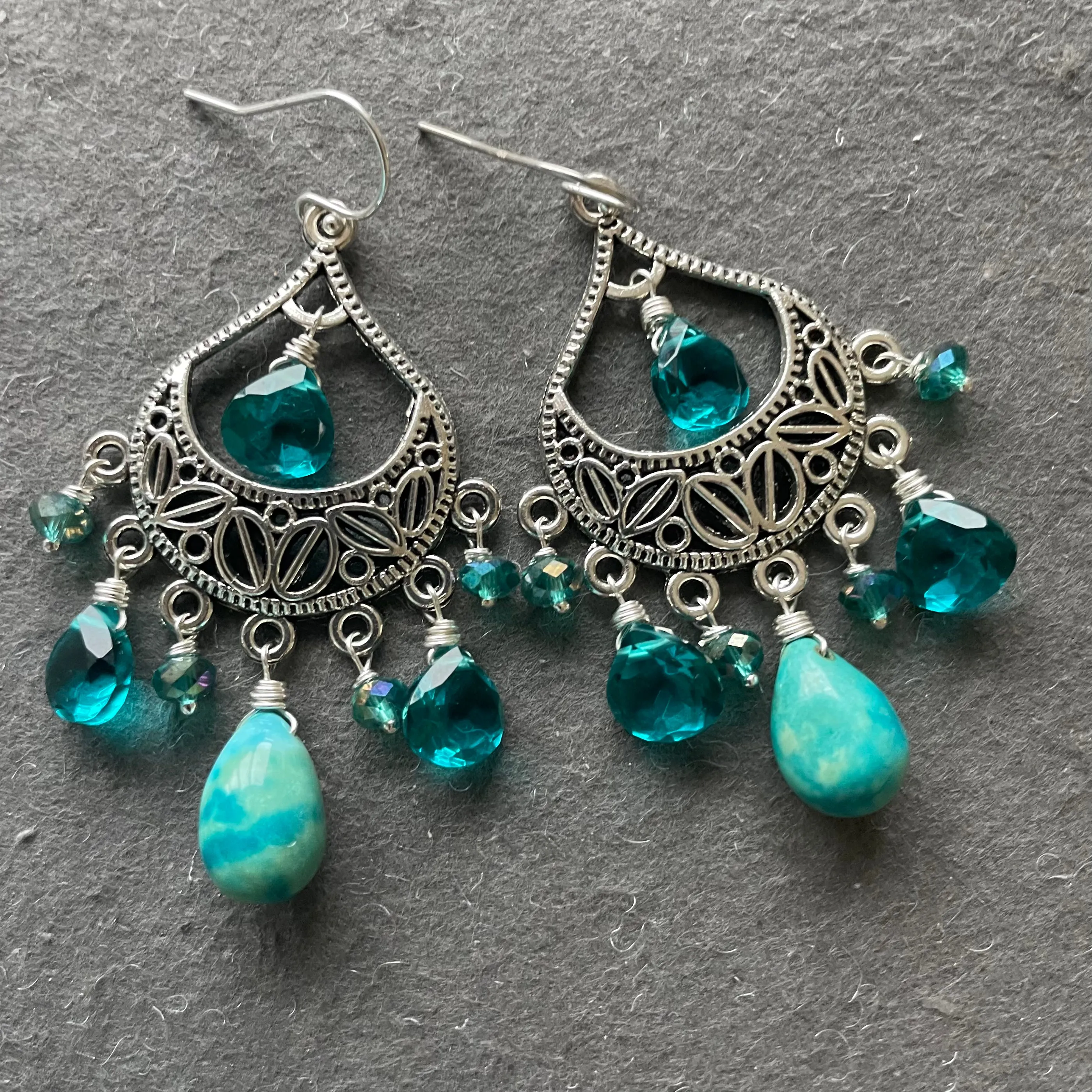 Natural Turquoise OOAK Chandelier Earrings