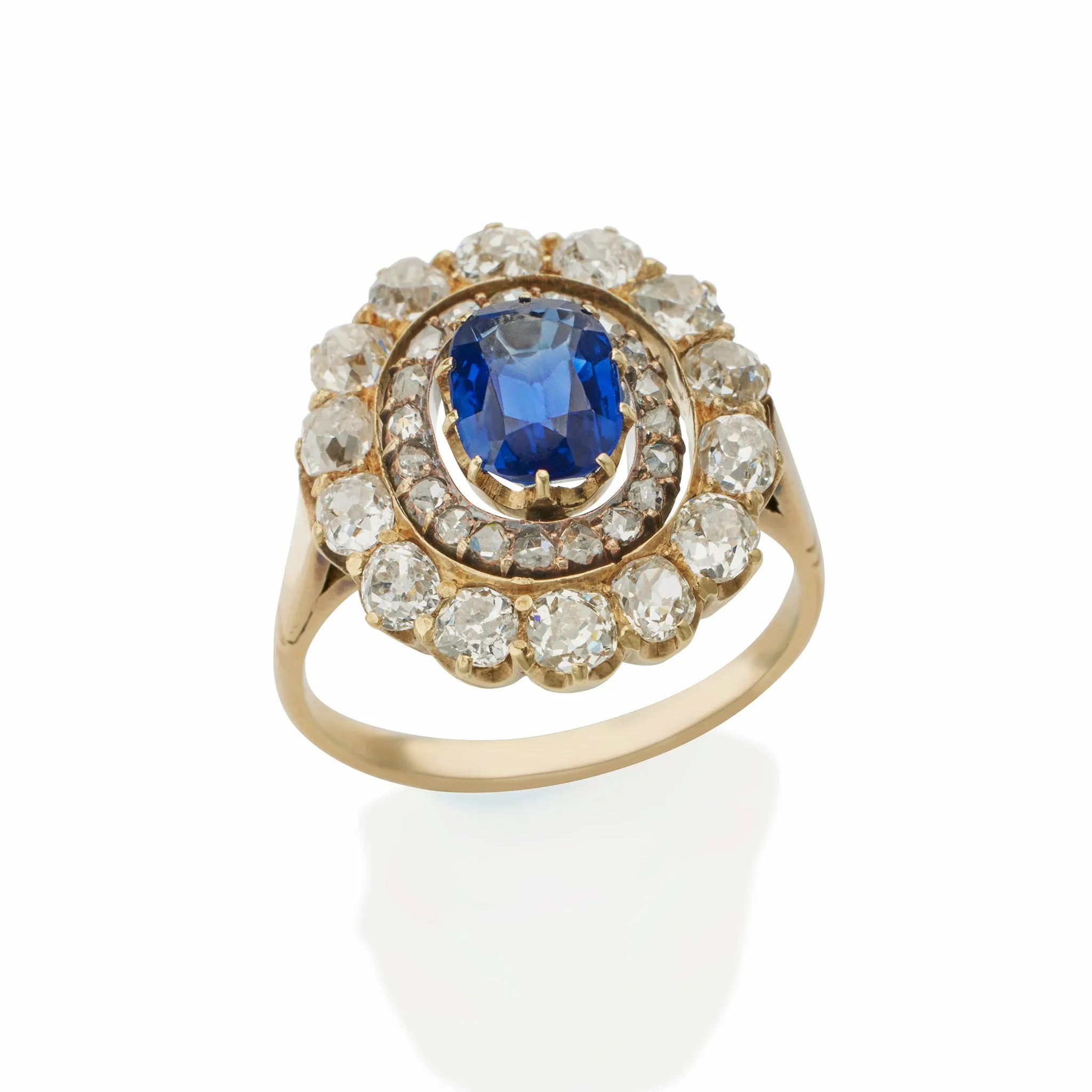 No-Heat Sapphire and Diamond Oval Cluster Ring