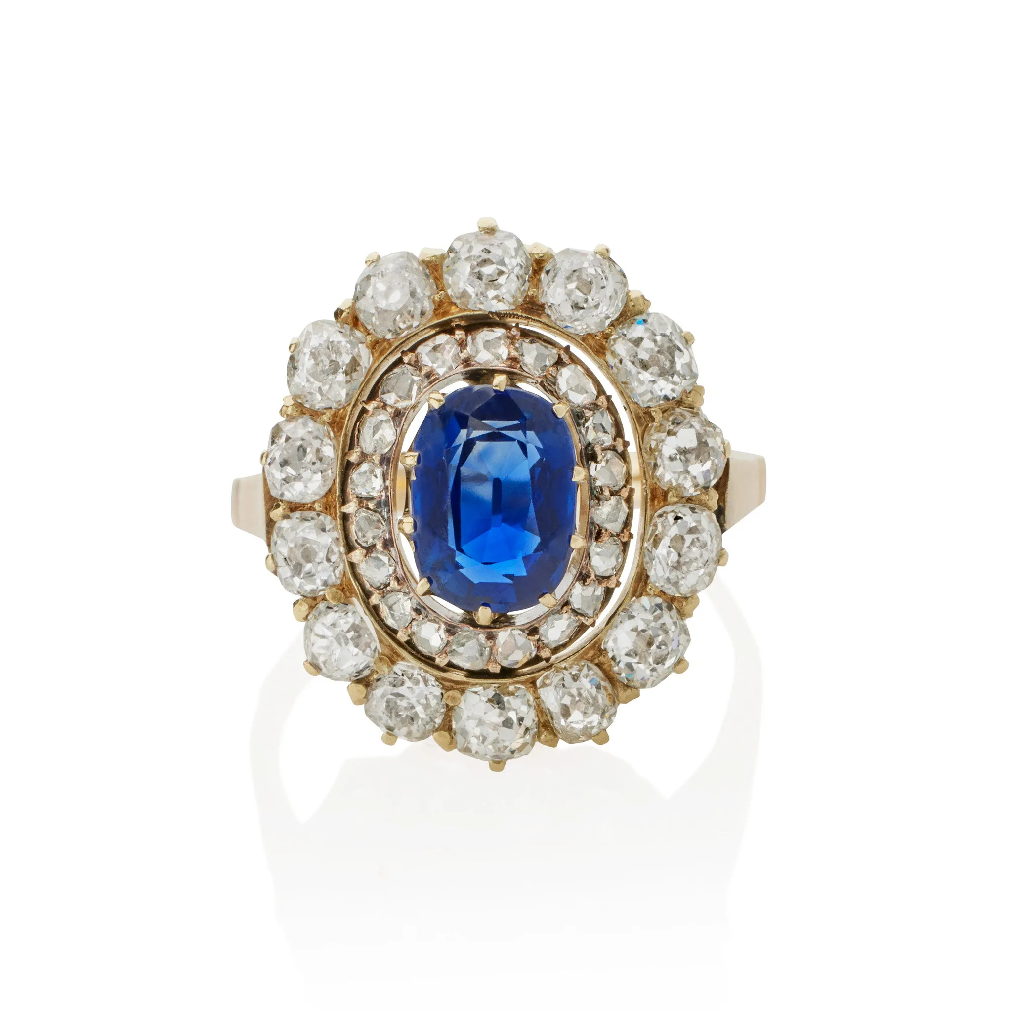 No-Heat Sapphire and Diamond Oval Cluster Ring