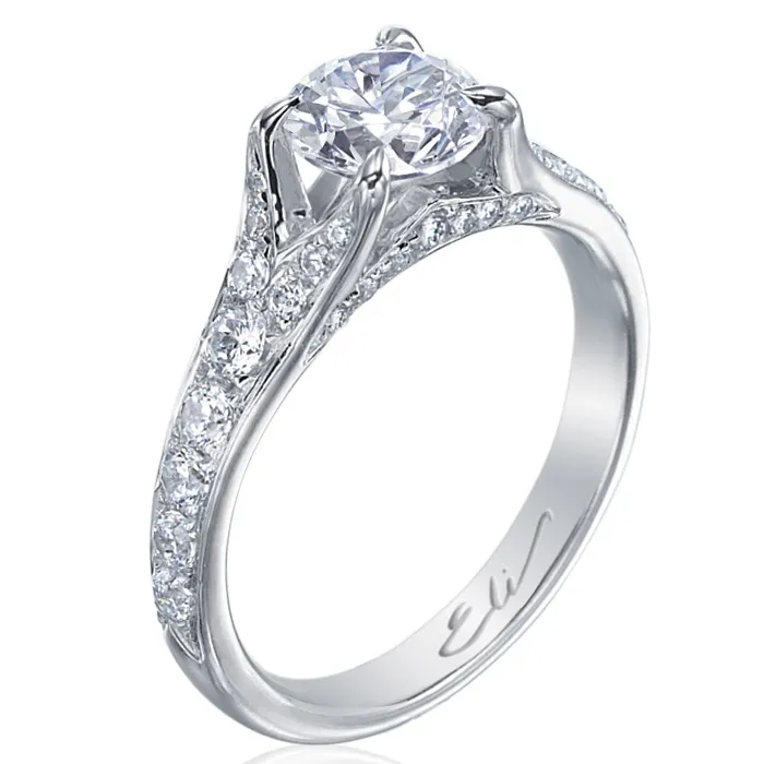 Nouveau Round Diamond Platinum Engagement Ring Pave