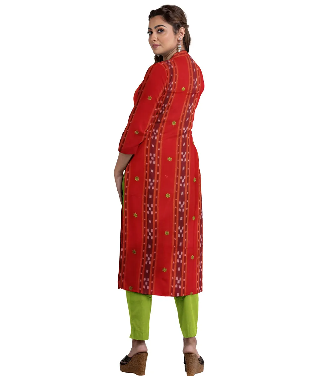 Orange olive green handwoven cotton nuapatna dress material