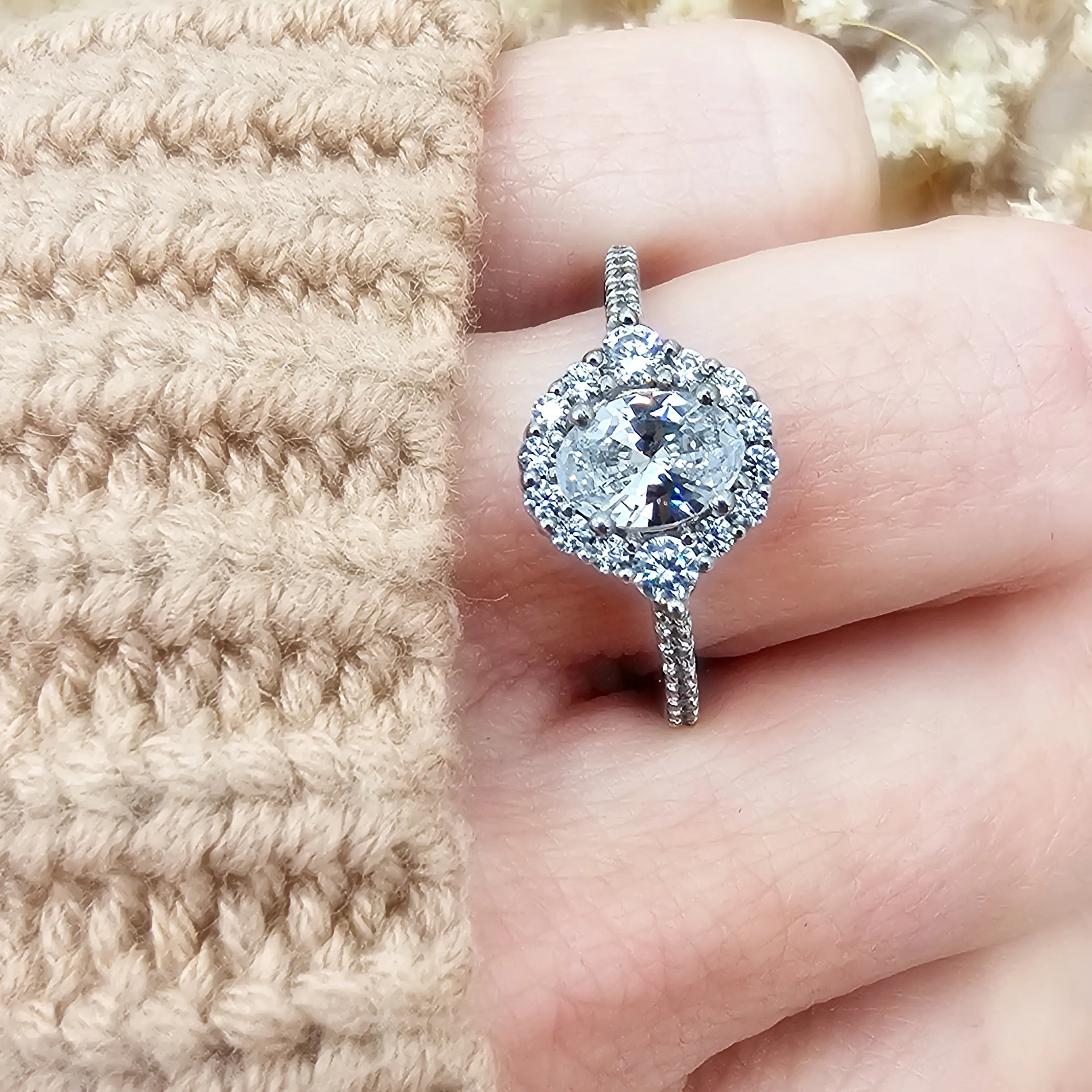 Oval Diamond Halo Engagement Ring