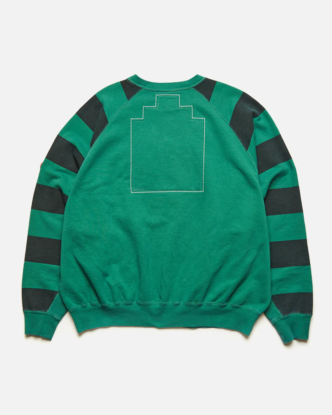 Overdye Stripe Sleeve Big Crew Neck - Green