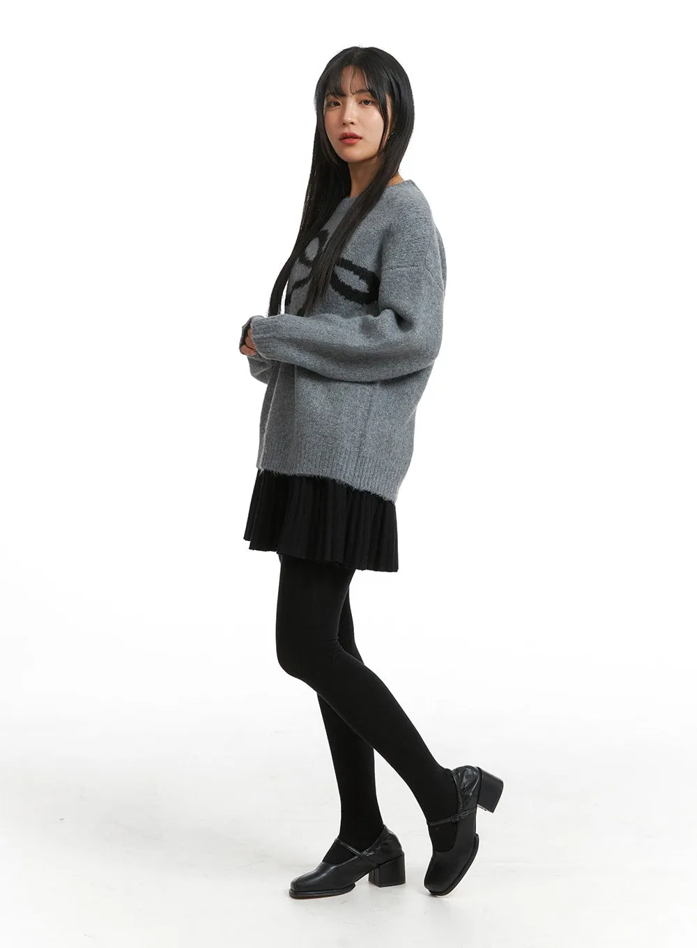 Oversized Black Bow Sweater OJ405