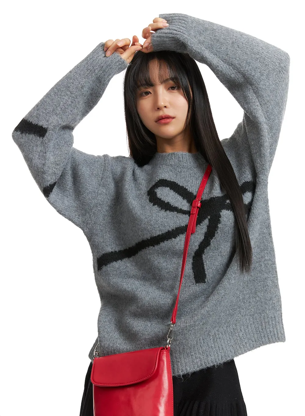 Oversized Black Bow Sweater OJ405