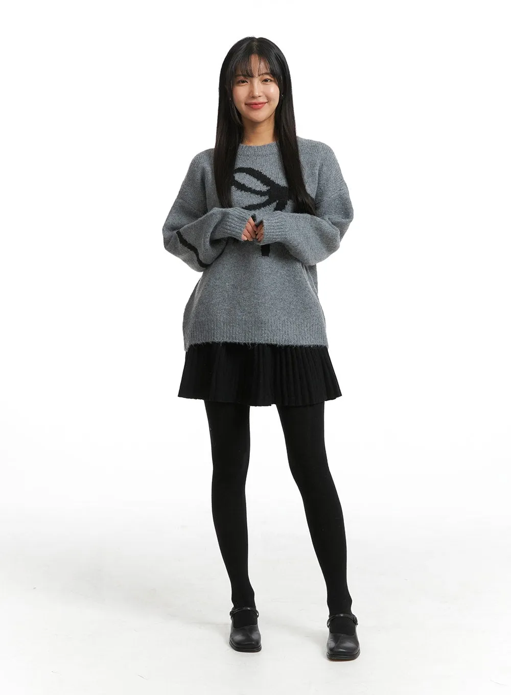 Oversized Black Bow Sweater OJ405