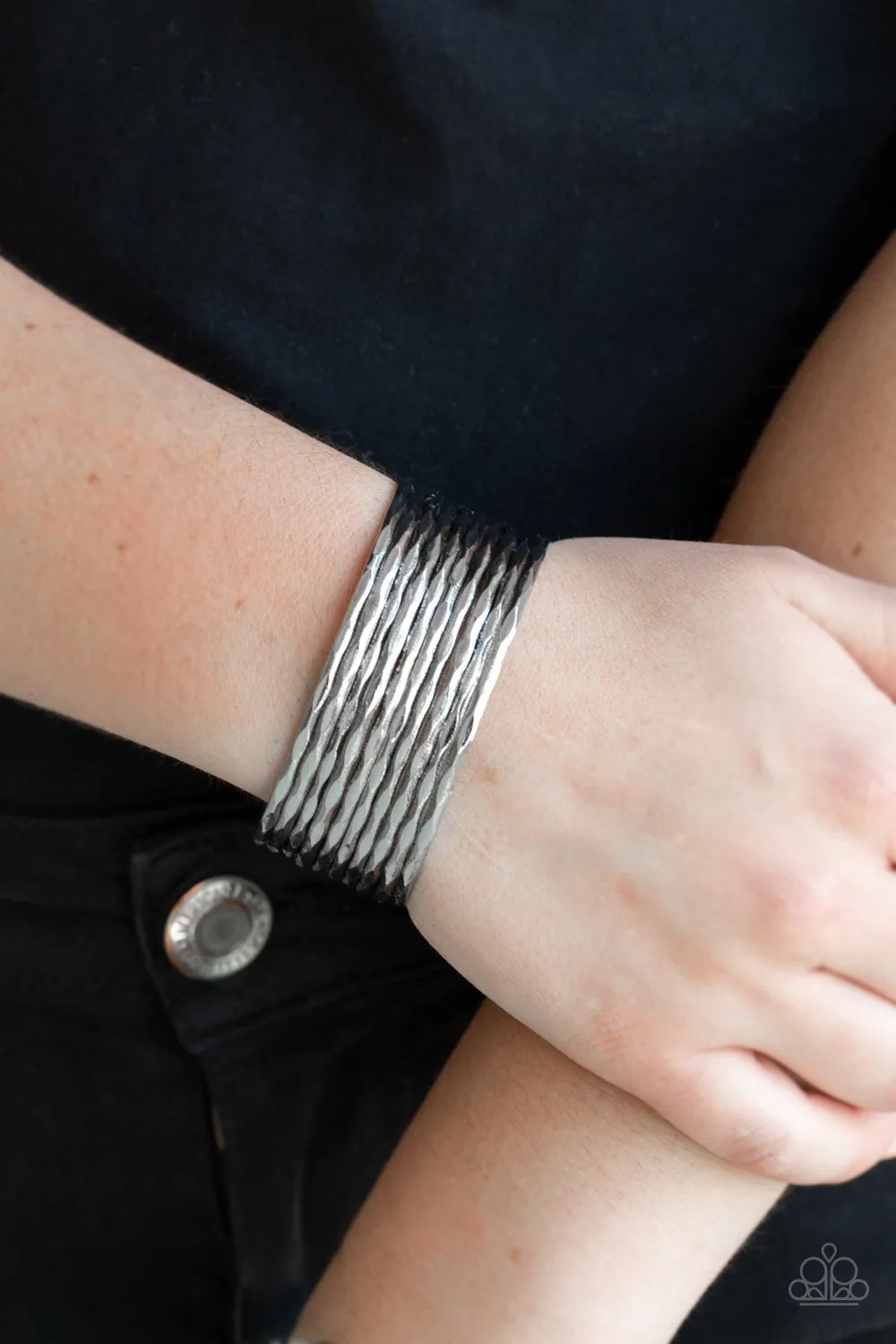 Paparazzi Stacked Shimmer Silver Cuff Bracelet