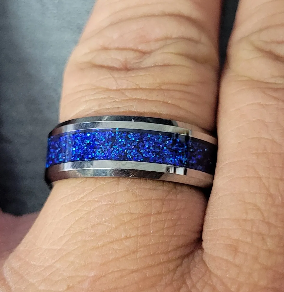 Personalized Women's Wedding Band - Blue Galaxy Fire Opal Real Tungsten