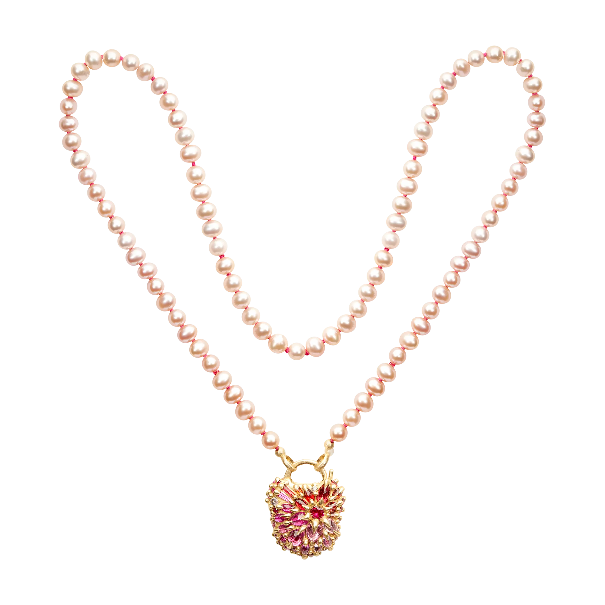 Petite Pink Round Seed Pearl Strand with Pink Silk - 11560