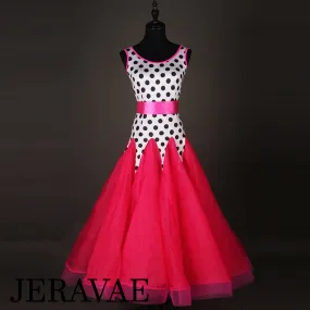 Pink, Black and White Polka Dot Ballroom or Smooth Dress with Pink Satin Belt, Available in Sizes S-XXL PRA 085