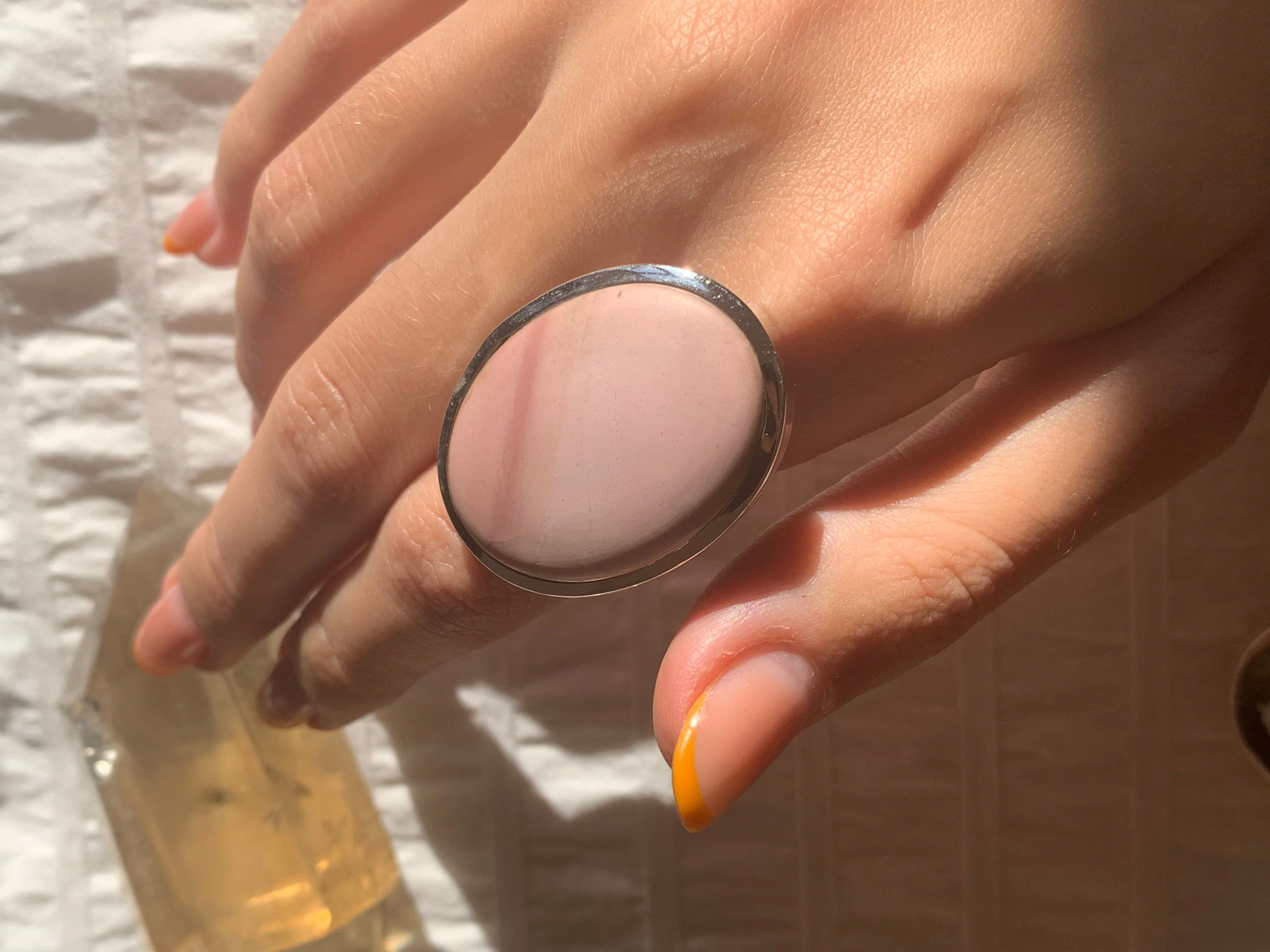 Pink Opal Naevia Ring - Large Oval (US 8 & 9)