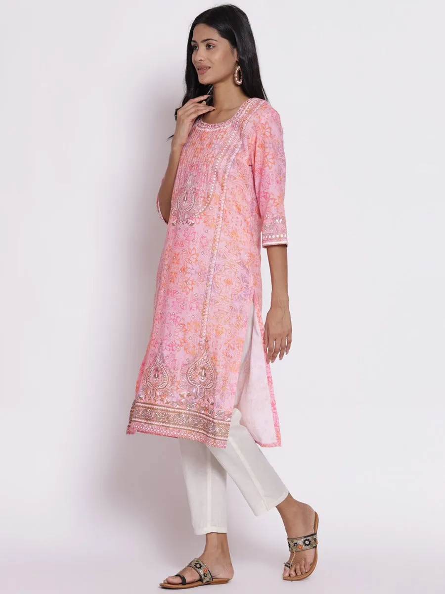 Pink Ornamental Printed Kurta