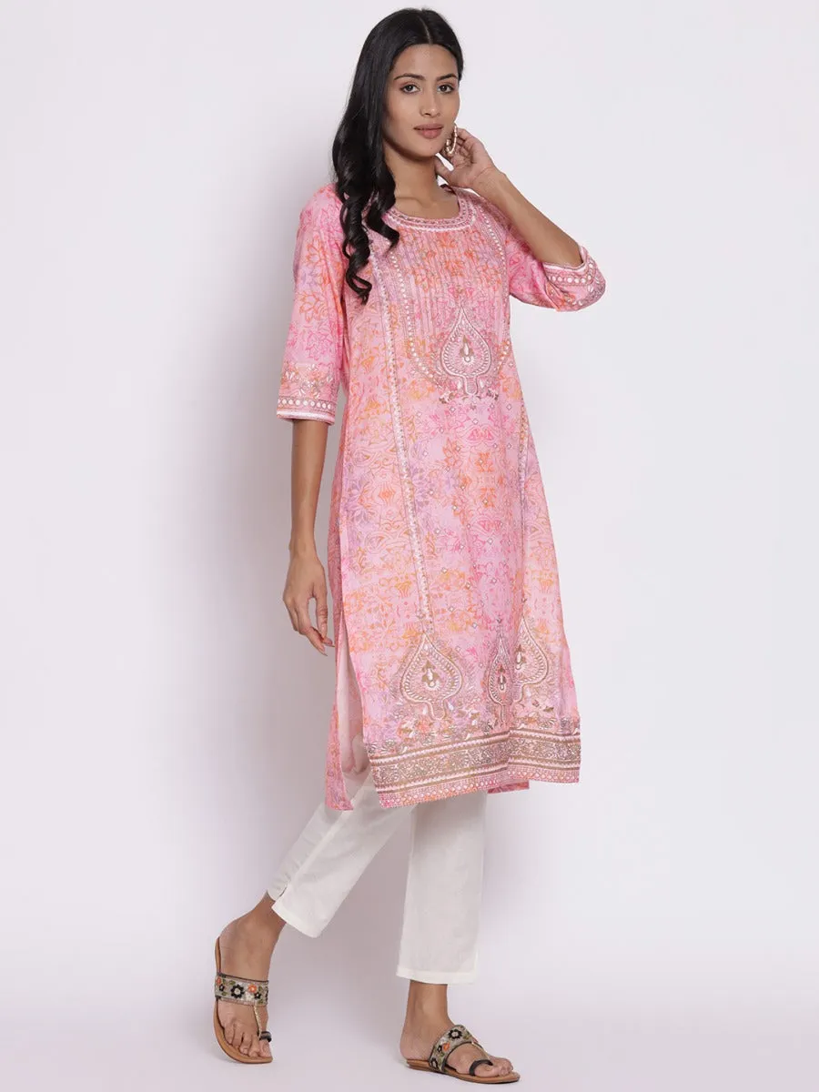 Pink Ornamental Printed Kurta