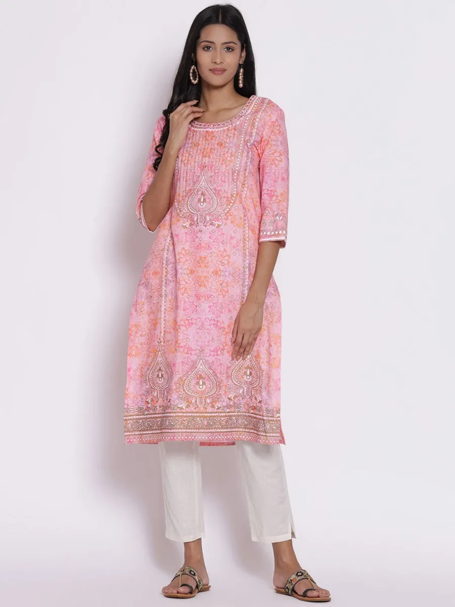 Pink Ornamental Printed Kurta