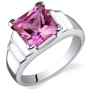 Pink Sapphire Princess Cut Sterling Silver Ring Size 8