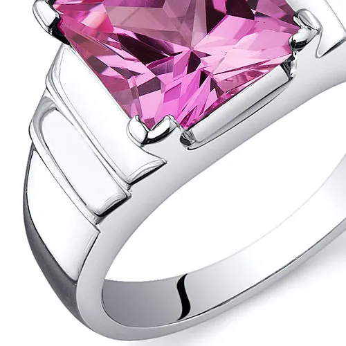 Pink Sapphire Princess Cut Sterling Silver Ring Size 8