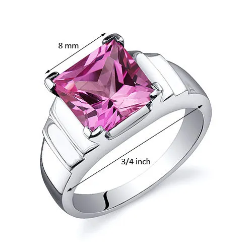 Pink Sapphire Princess Cut Sterling Silver Ring Size 8