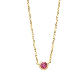 Pink Tourmaline Station Necklace Bezel Set in 14k Gold