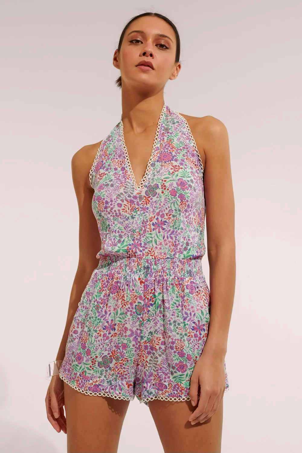 Poupette St. Barth - Short Jumpsuit Beth - White Lavender Nature