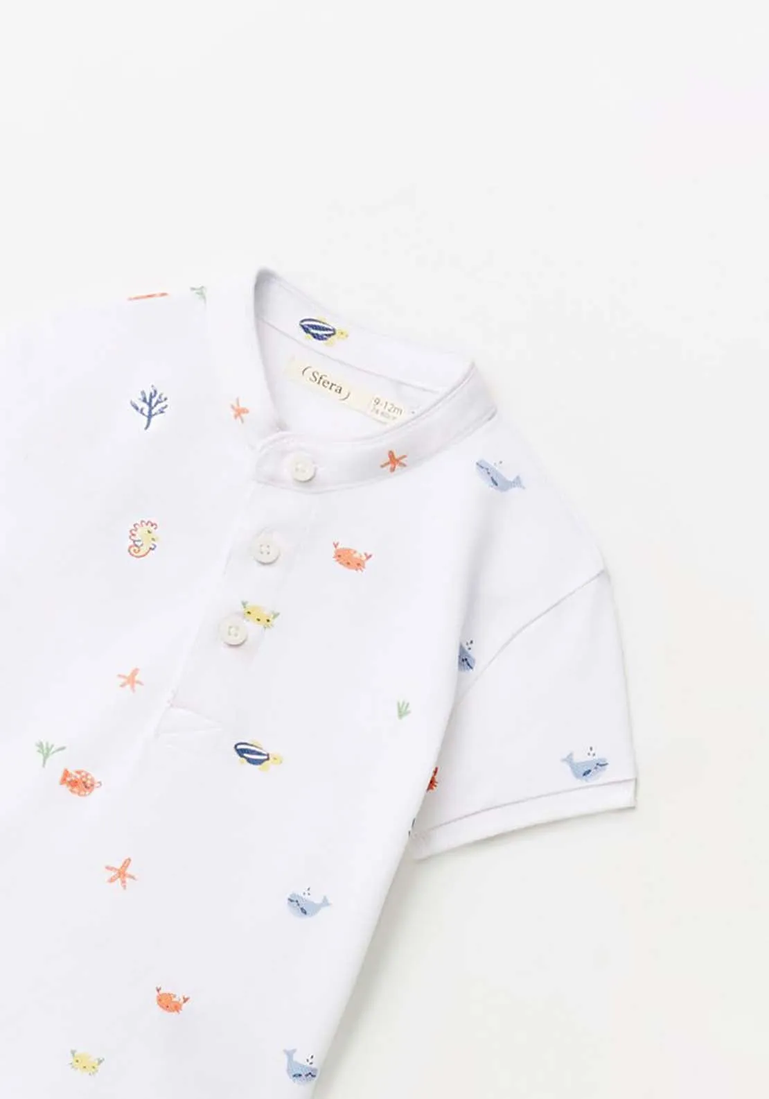 Printed Grandfather Shirt - Cream