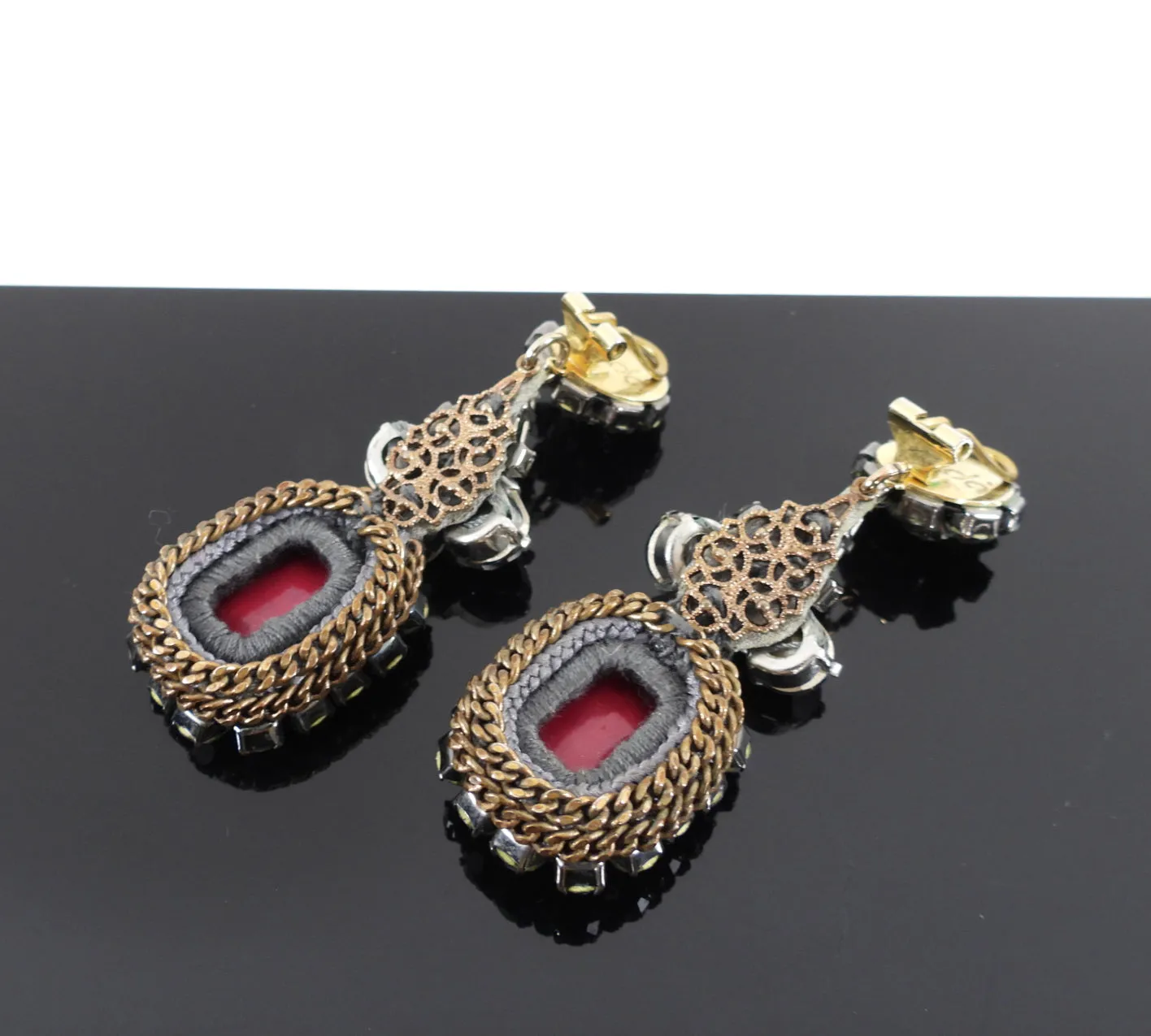 Rada Red and Silver Crystal Drop Earrings