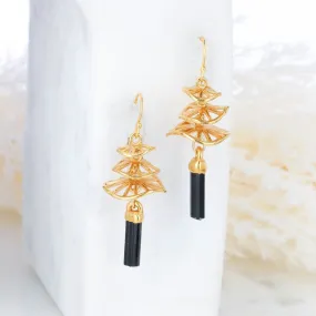 Raw Black Tourmaline Mushroom Earrings