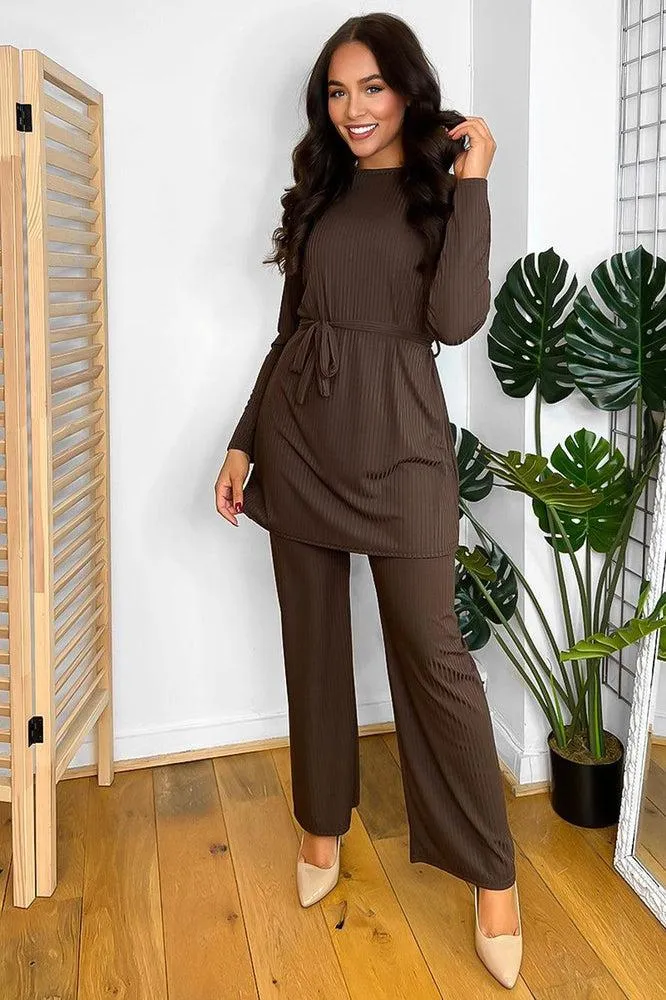 Relaxed Fit Ribbed Finish Tunic And Trousers Set