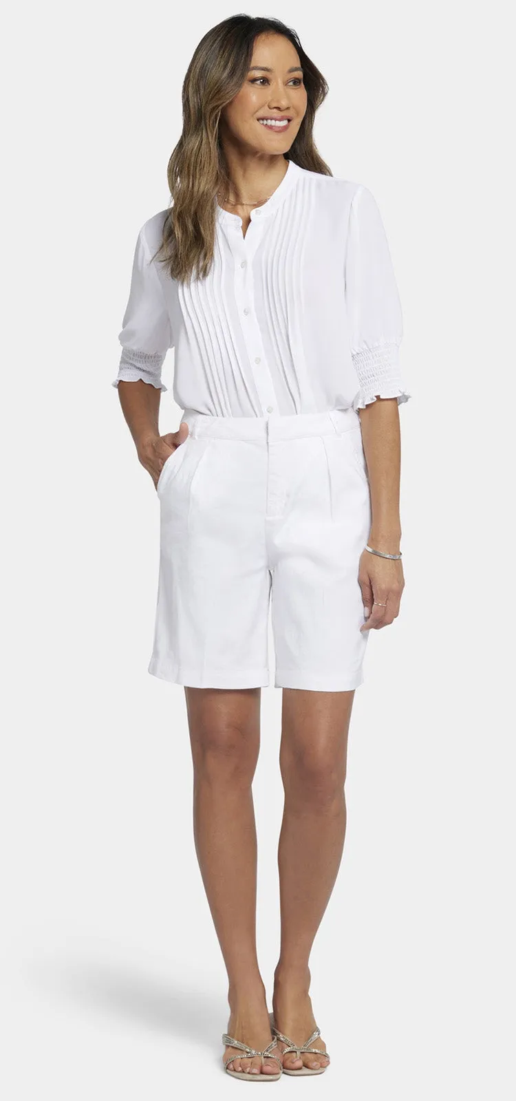 Relaxed Short Wit Stretch Linnen | Optic White