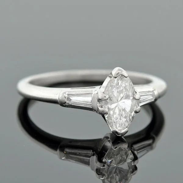 Retro Platinum Marquise Diamond Ring 0.84ct