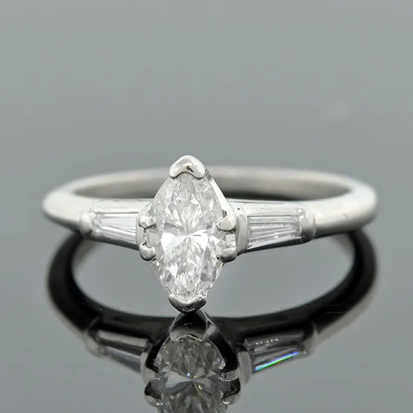 Retro Platinum Marquise Diamond Ring 0.84ct