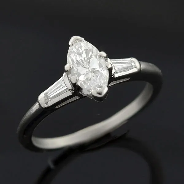 Retro Platinum Marquise Diamond Ring 0.84ct