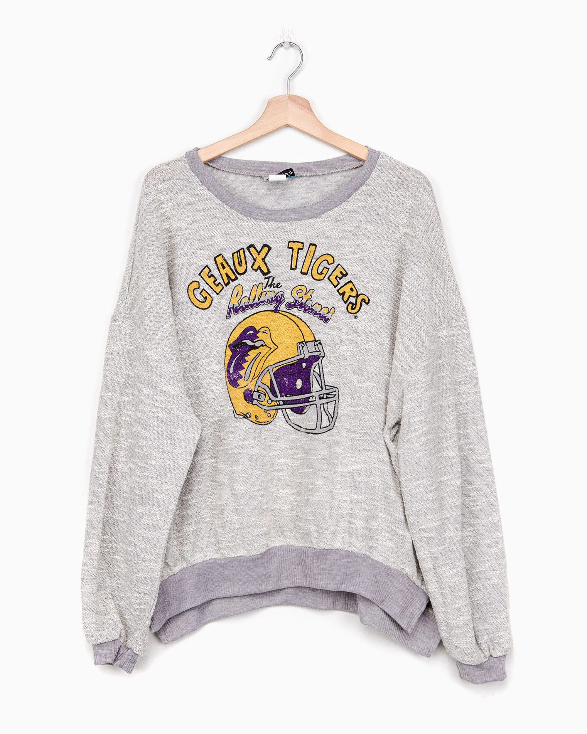 Rolling Stones LSU Helmet Lick Gray Terry Loop Side Slit Lightweight Sweatshirt