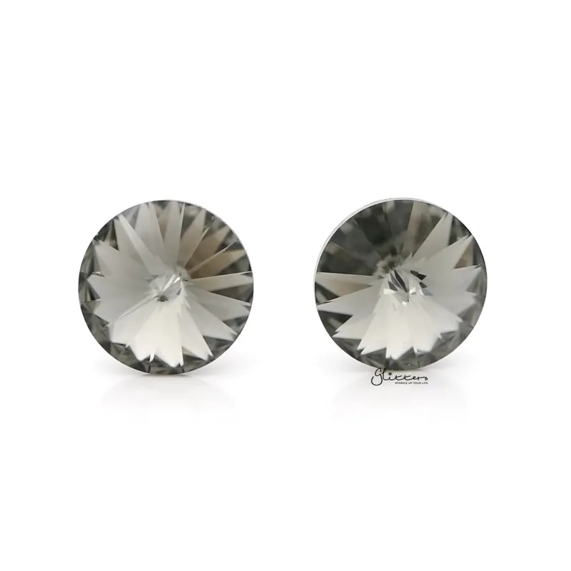 Round Crystal Stud Earrings - Black