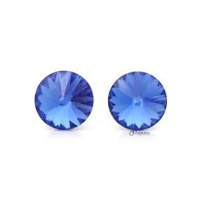 Round Crystal Stud Earrings - Blue