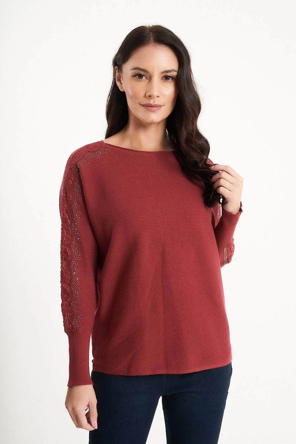 Saloos Lace Embellished Sleeved Knitted Jumper