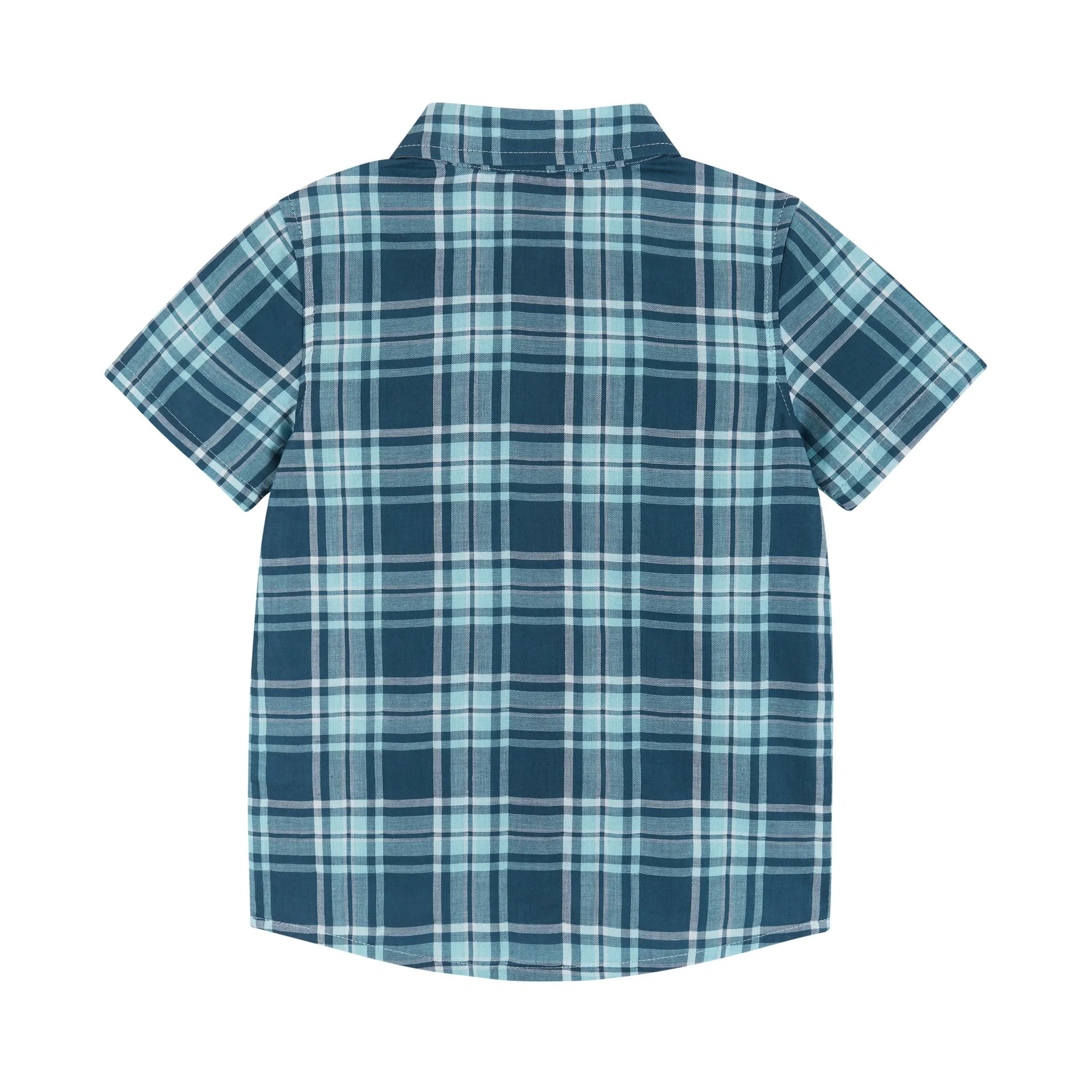 Short Sleeve Buttondown Shirt | Navy & Light Blue Plaid